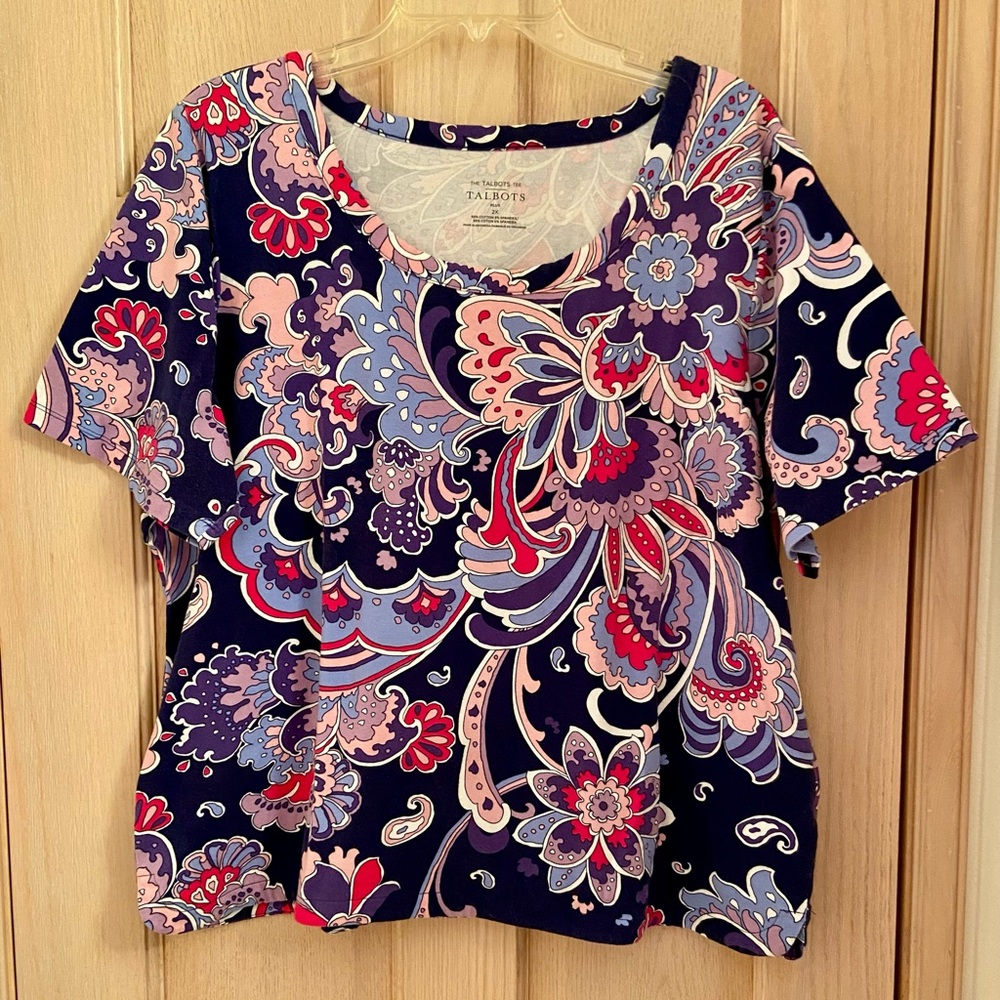 Talbots 2X Paisley Multi Colored Short Sleeve Top